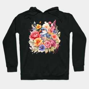 A bird decorated with beautiful watercolor flowers Hoodie